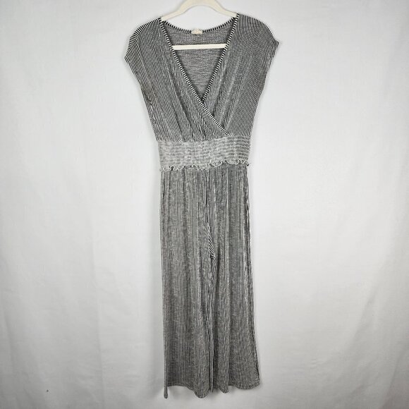 Caution to the Wind Striped Smocked Waist Wrap Top Jumpsuit M - Picture 1 of 6